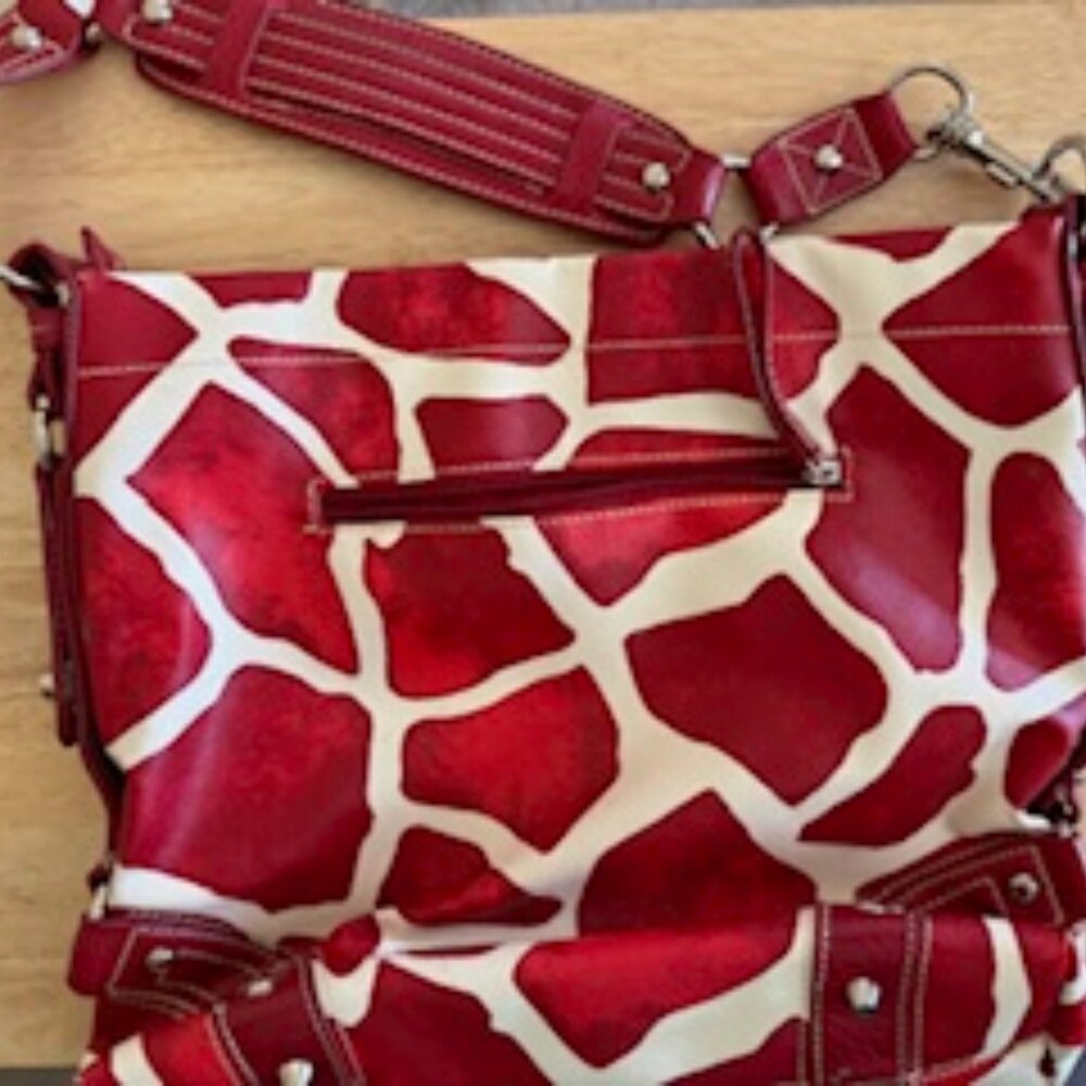 Dooney & Bourke Red/White Zebra Print Leather Shoulder Bag - Picture 4 of 10